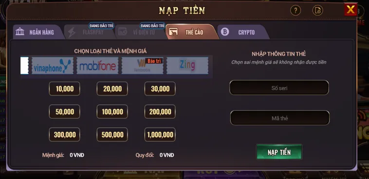 Nạp tiền thẻ cào phương  thức tiện lợi nhanh chóng an toàn được ưu tiên lựa chọn tại Bomwin.
