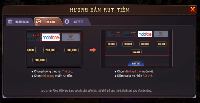 Rút tiền bằng thẻ cào phương thức an toàn tiện lợi được ưu tiên lựa chọn tại bomwin.